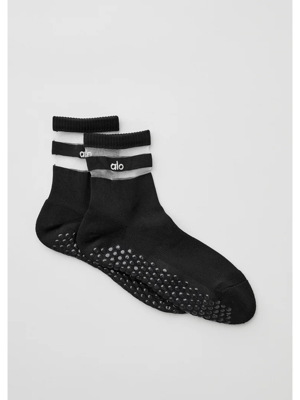 ALO Yoga Black Grip Athletic Socks with White Band